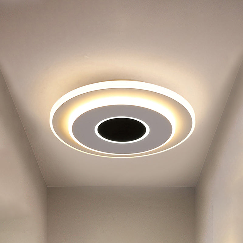 LED Foyer Mini Flush Ceiling Light Modernist Black and White Flush Lamp with Tiered Round/Square Acrylic Shade in Warm/White Light Black-White Round Clearhalo 'Ceiling Lights' 'Close To Ceiling Lights' 'Close to ceiling' 'Flush mount' Lighting' 292489