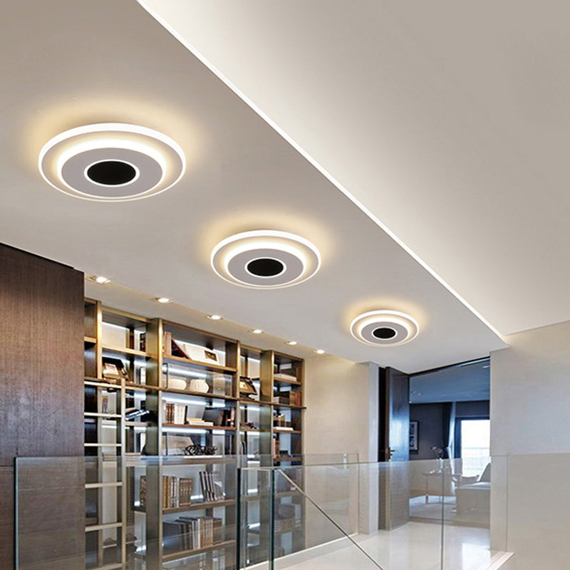 LED Foyer Mini Flush Ceiling Light Modernist Black and White Flush Lamp with Tiered Round/Square Acrylic Shade in Warm/White Light Clearhalo 'Ceiling Lights' 'Close To Ceiling Lights' 'Close to ceiling' 'Flush mount' Lighting' 292492