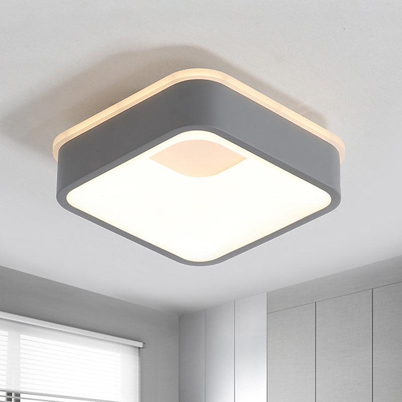 Nordic Hollowed Triangle/Round/Square Flush Lamp Metallic LED Foyer Ceiling Mounted Light in Grey/White Grey Square Plate Clearhalo 'Ceiling Lights' 'Close To Ceiling Lights' 'Close to ceiling' 'Flush mount' Lighting' 292535