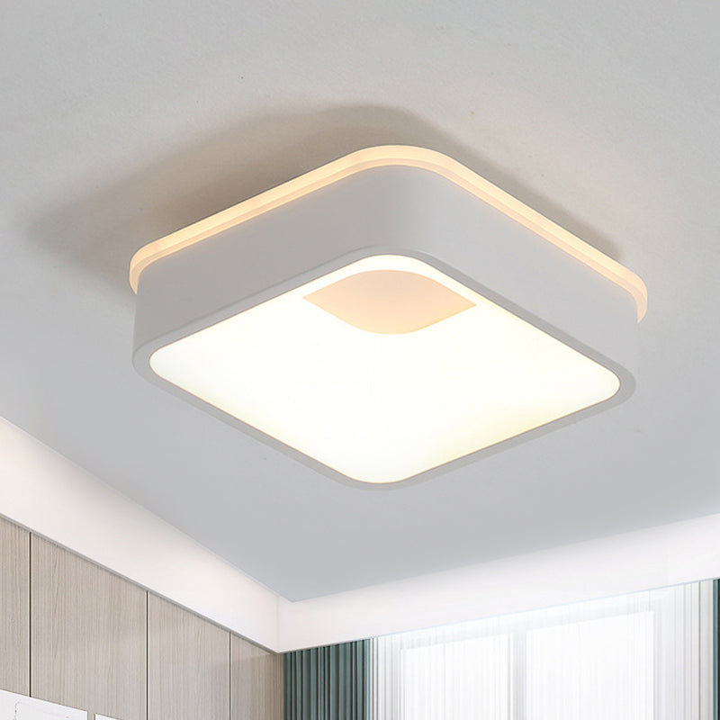 Nordic Hollowed Triangle/Round/Square Flush Lamp Metallic LED Foyer Ceiling Mounted Light in Grey/White White Square Plate Clearhalo 'Ceiling Lights' 'Close To Ceiling Lights' 'Close to ceiling' 'Flush mount' Lighting' 292553