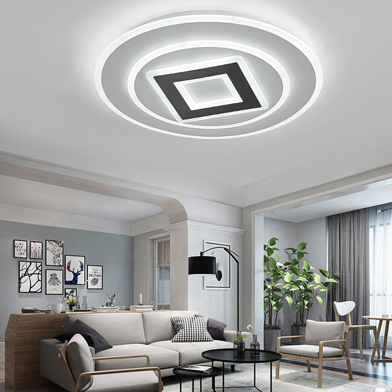 Nordic Style Layered Flush Light 18"/21.5" Dia Acrylic LED White Ceiling Flush Mount in Warm/White Light/Remote Control Stepless Dimming Clearhalo 'Ceiling Lights' 'Close To Ceiling Lights' 'Close to ceiling' 'Flush mount' Lighting' 292582