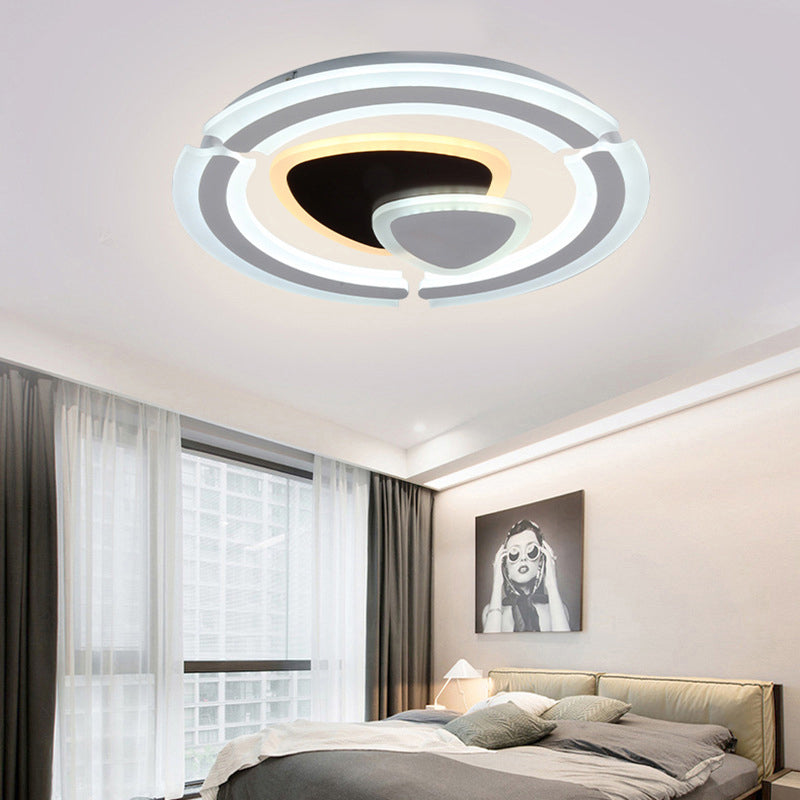 Black and White Triangle Ceiling Lamp Modern Style LED Acrylic Flushmount in Warm/White Light/Remote Control Stepless Dimming Clearhalo 'Ceiling Lights' 'Close To Ceiling Lights' 'Close to ceiling' 'Flush mount' Lighting' 292590