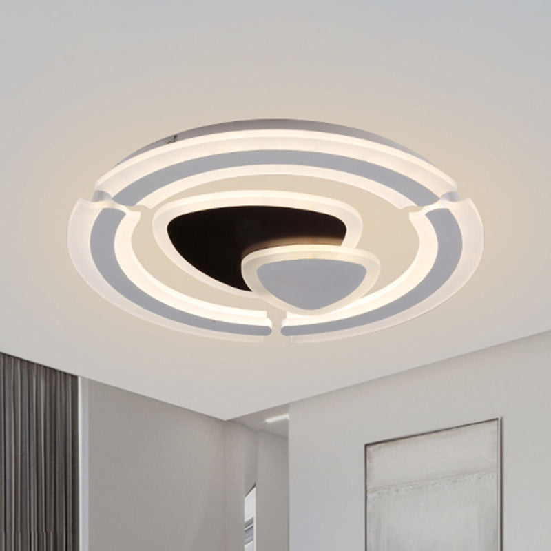 Black and White Triangle Ceiling Lamp Modern Style LED Acrylic Flushmount in Warm/White Light/Remote Control Stepless Dimming Black-White Warm Clearhalo 'Ceiling Lights' 'Close To Ceiling Lights' 'Close to ceiling' 'Flush mount' Lighting' 292591