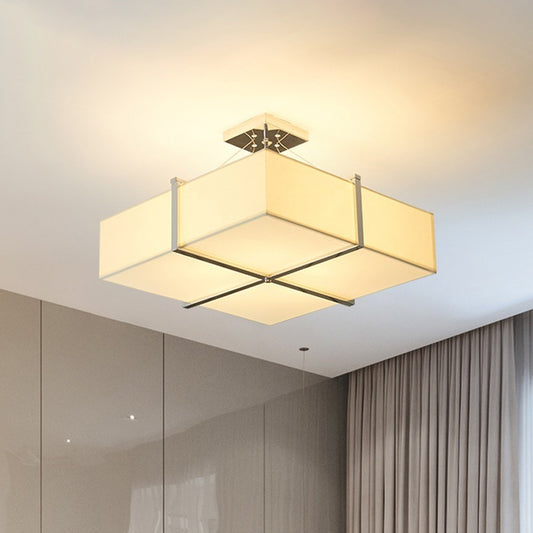 Contemporary Square Fabric Ceiling Lighting 4 Lights Semi Flush Mount Light in Gold Gold Clearhalo 'Ceiling Lights' 'Close To Ceiling Lights' 'Close to ceiling' 'Semi-flushmount' Lighting' 292683