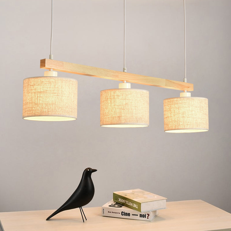 Simple Style 3 Heads Flaxen Square/Drum Island Pendant Light with Fabric Shade for Dining Room Clearhalo 'Ceiling Lights' 'Island Lights' Lighting' 292690