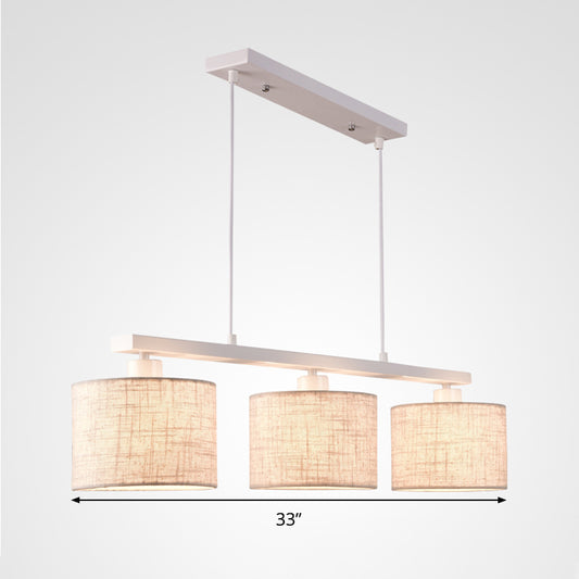 Square/Drum Island Light Fixture Modern Fabric 3 Heads White Hanging Ceiling Light for Kitchen Clearhalo 'Ceiling Lights' 'Island Lights' Lighting' 292703