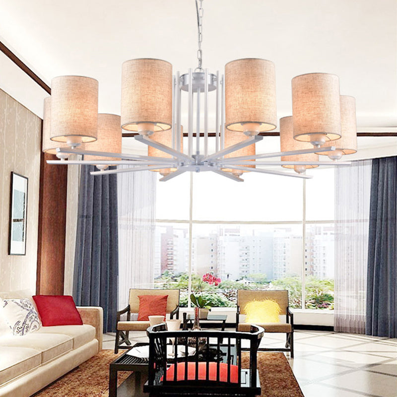 Metal Sputnik Chandelier Lighting Mondern 6/8 Heads White Finish Hanging Ceiling Lamp with Cylinder Fabric Shade Clearhalo 'Ceiling Lights' 'Chandeliers' 'Modern Chandeliers' 'Modern' Lighting' 292706