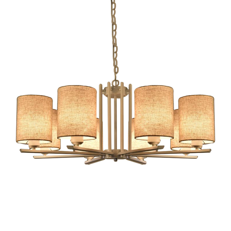 Metal Sputnik Chandelier Lighting Mondern 6/8 Heads White Finish Hanging Ceiling Lamp with Cylinder Fabric Shade Clearhalo 'Ceiling Lights' 'Chandeliers' 'Modern Chandeliers' 'Modern' Lighting' 292707