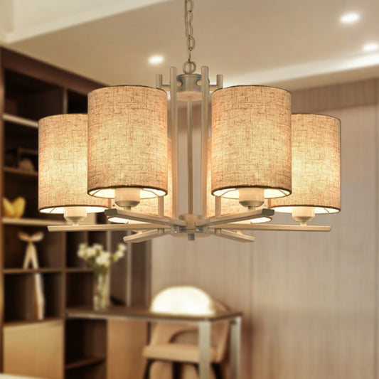 Metal Sputnik Chandelier Lighting Mondern 6/8 Heads White Finish Hanging Ceiling Lamp with Cylinder Fabric Shade 6 White Clearhalo 'Ceiling Lights' 'Chandeliers' 'Modern Chandeliers' 'Modern' Lighting' 292709