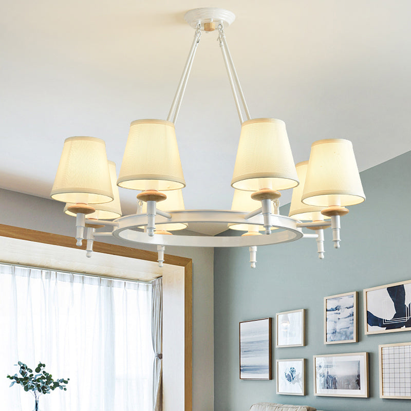 Modern Barrel Ceiling Pendant Light Fabric 8 Heads Living Room Chandelier Lighting in White White Clearhalo 'Ceiling Lights' 'Chandeliers' 'Modern Chandeliers' 'Modern' Lighting' 292728