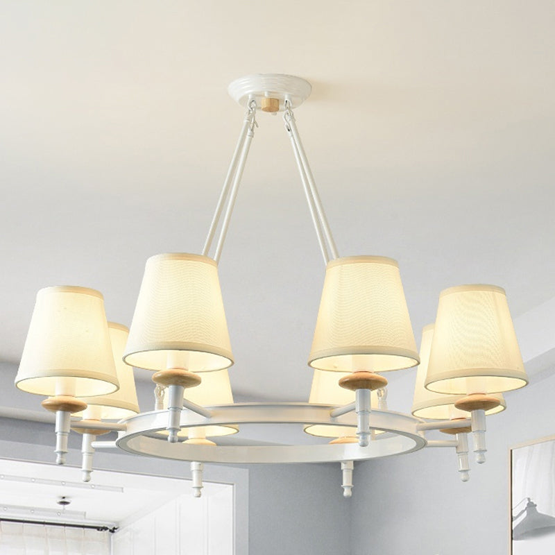 Modern Barrel Ceiling Pendant Light Fabric 8 Heads Living Room Chandelier Lighting in White Clearhalo 'Ceiling Lights' 'Chandeliers' 'Modern Chandeliers' 'Modern' Lighting' 292729