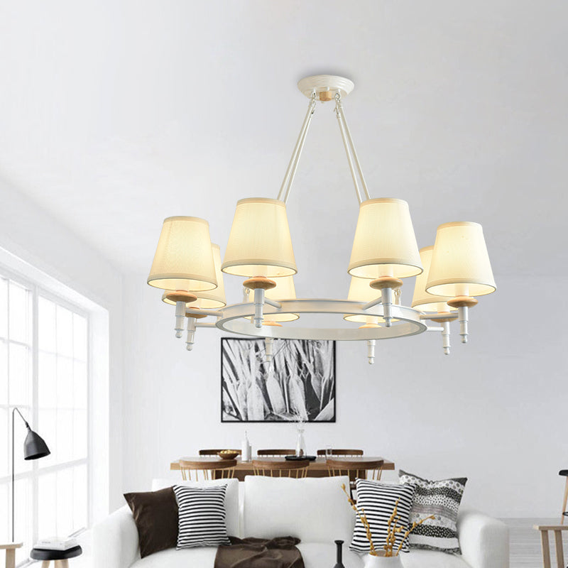 Modern Barrel Ceiling Pendant Light Fabric 8 Heads Living Room Chandelier Lighting in White Clearhalo 'Ceiling Lights' 'Chandeliers' 'Modern Chandeliers' 'Modern' Lighting' 292730