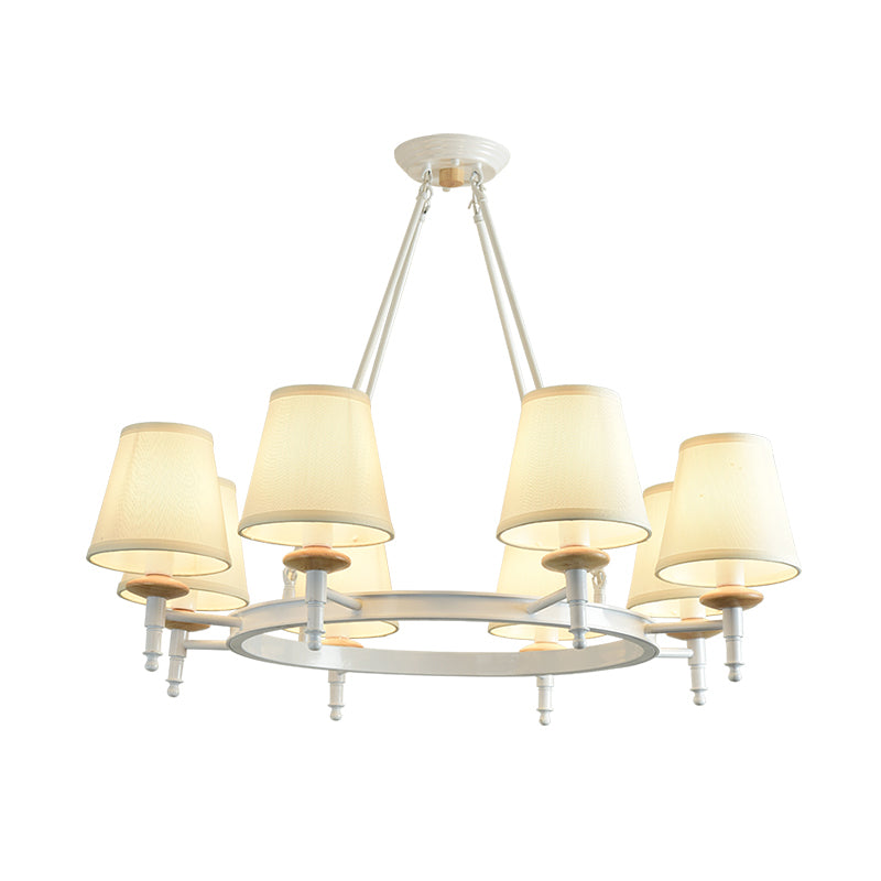 Modern Barrel Ceiling Pendant Light Fabric 8 Heads Living Room Chandelier Lighting in White Clearhalo 'Ceiling Lights' 'Chandeliers' 'Modern Chandeliers' 'Modern' Lighting' 292731