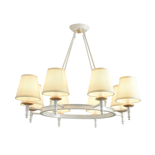 Modern Barrel Ceiling Pendant Light Fabric 8 Heads Living Room Chandelier Lighting in White Clearhalo 'Ceiling Lights' 'Chandeliers' 'Modern Chandeliers' 'Modern' Lighting' 292731