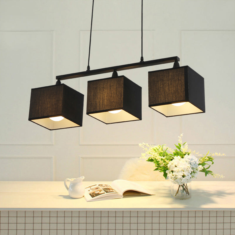 Black Cubic Island Chandelier Light Contemporary 3 Heads Fabric Hanging Light Kit Clearhalo 'Ceiling Lights' 'Island Lights' Lighting' 292734