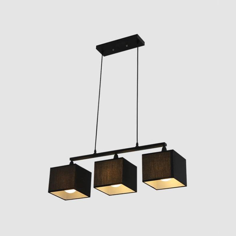 Black Cubic Island Chandelier Light Contemporary 3 Heads Fabric Hanging Light Kit Clearhalo 'Ceiling Lights' 'Island Lights' Lighting' 292736