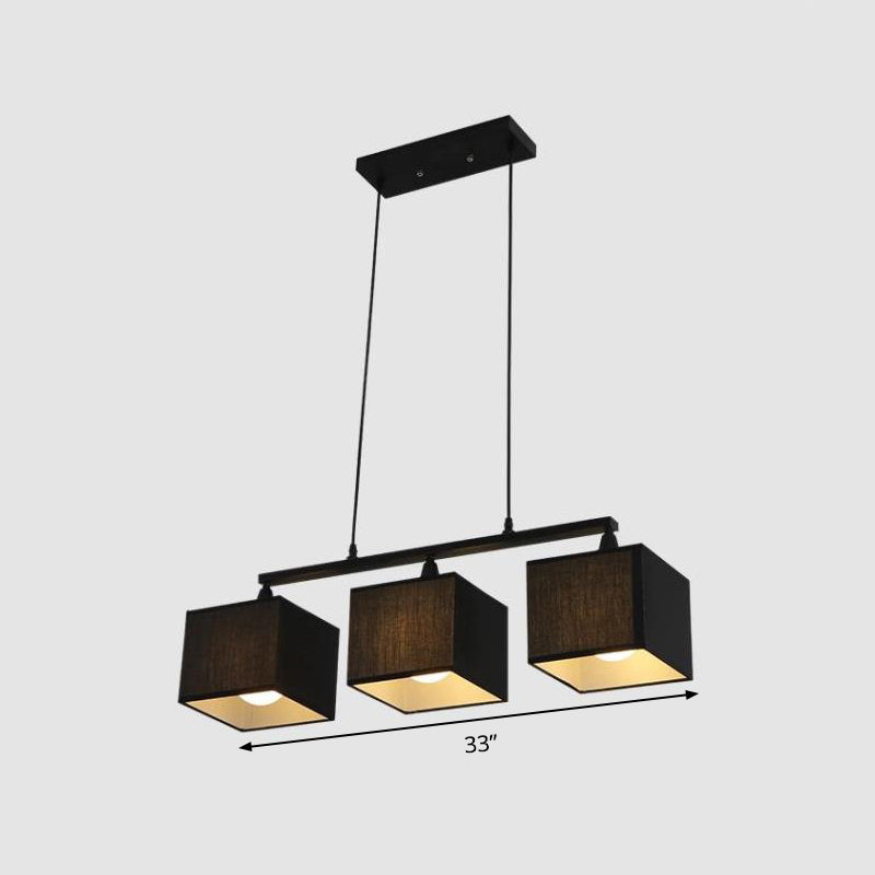 Black Cubic Island Chandelier Light Contemporary 3 Heads Fabric Hanging Light Kit Clearhalo 'Ceiling Lights' 'Island Lights' Lighting' 292737
