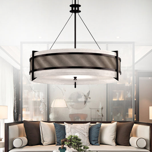 Round Fabric Chandelier Light Modernism Black LED Hanging Ceiling Light for Living Room Black Clearhalo 'Ceiling Lights' 'Chandeliers' 'Modern Chandeliers' 'Modern' Lighting' 292750