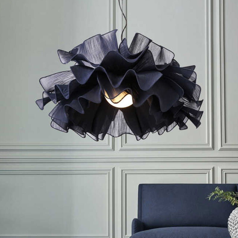 Fabric Wavy Pendant Light Fixture Nordic 1 Head Black/White Hanging Ceiling Light for Bedroom Black Clearhalo 'Ceiling Lights' 'Modern Pendants' 'Modern' 'Pendant Lights' 'Pendants' Lighting' 292762