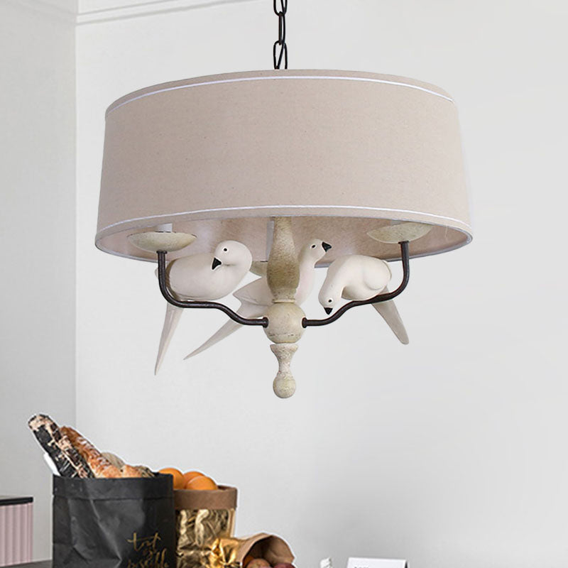 19.5"/23.5" Wide Round Hanging Pendant Light Nordic Fabric 3 Heads Flaxen Chandelier Lighting Clearhalo 'Ceiling Lights' 'Chandeliers' Lighting' options 292779