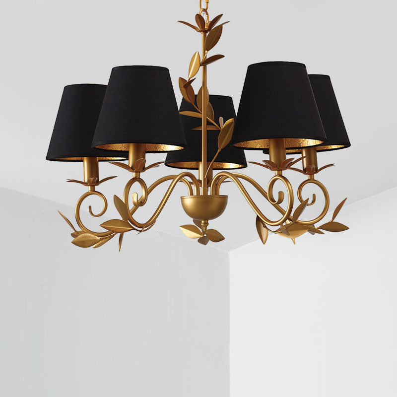 Black and Gold Barrel Chandelier Lamp Postmodern 5 Lights Metal Hanging Light Kit Black-Gold Clearhalo 'Ceiling Lights' 'Chandeliers' 'Modern Chandeliers' 'Modern' Lighting' 292786