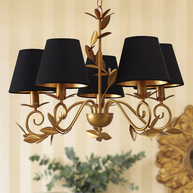 Black and Gold Barrel Chandelier Lamp Postmodern 5 Lights Metal Hanging Light Kit Clearhalo 'Ceiling Lights' 'Chandeliers' 'Modern Chandeliers' 'Modern' Lighting' 292787