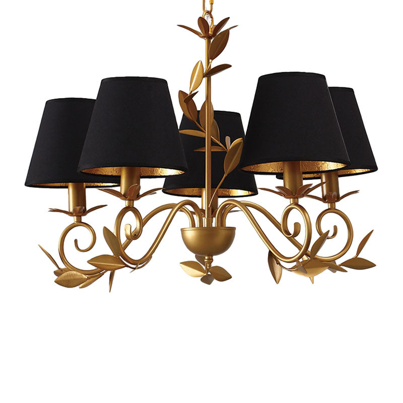 Black and Gold Barrel Chandelier Lamp Postmodern 5 Lights Metal Hanging Light Kit Clearhalo 'Ceiling Lights' 'Chandeliers' 'Modern Chandeliers' 'Modern' Lighting' 292789