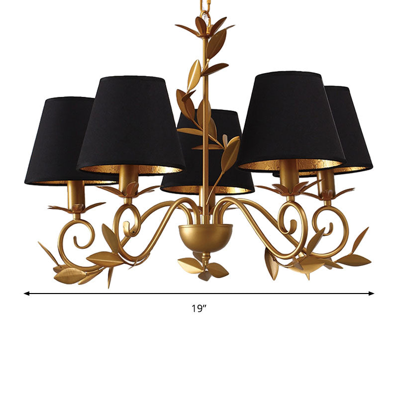 Black and Gold Barrel Chandelier Lamp Postmodern 5 Lights Metal Hanging Light Kit Clearhalo 'Ceiling Lights' 'Chandeliers' 'Modern Chandeliers' 'Modern' Lighting' 292790