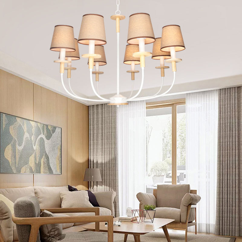 6/8 Heads Living Room Chandelier Lamp Modern Flaxen Pendant Light with Barrel Fabric Shade Clearhalo 'Ceiling Lights' 'Chandeliers' 'Modern Chandeliers' 'Modern' Lighting' 292812