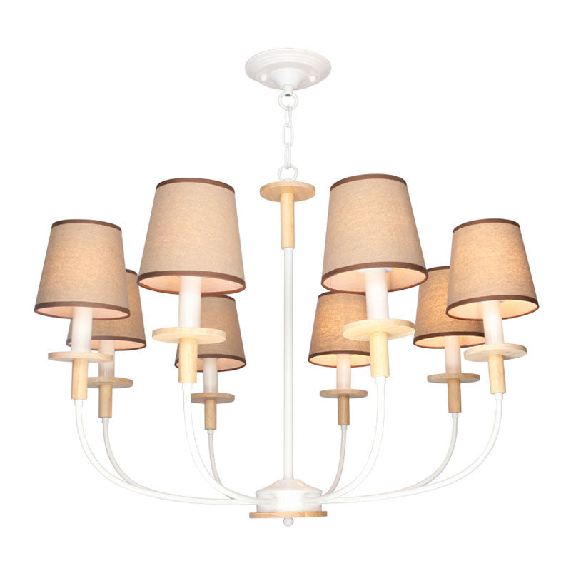 6/8 Heads Living Room Chandelier Lamp Modern Flaxen Pendant Light with Barrel Fabric Shade Clearhalo 'Ceiling Lights' 'Chandeliers' 'Modern Chandeliers' 'Modern' Lighting' 292813