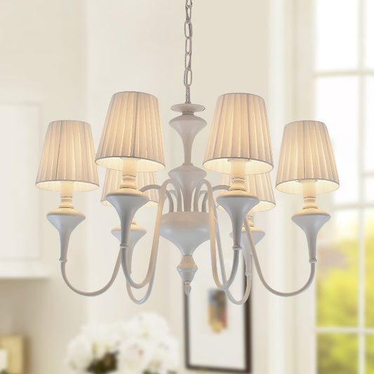 Gathered Empire Shade Chandelier Light Modern Fabric 6 Lights White Suspension Light White Clearhalo 'Ceiling Lights' 'Chandeliers' 'Modern Chandeliers' 'Modern' Lighting' 292818