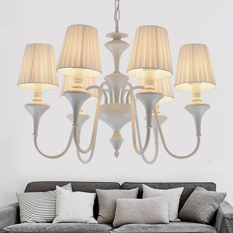 Gathered Empire Shade Chandelier Light Modern Fabric 6 Lights White Suspension Light Clearhalo 'Ceiling Lights' 'Chandeliers' 'Modern Chandeliers' 'Modern' Lighting' 292819