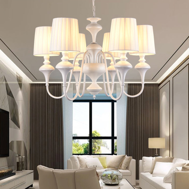 Gathered Empire Shade Chandelier Light Modern Fabric 6 Lights White Suspension Light Clearhalo 'Ceiling Lights' 'Chandeliers' 'Modern Chandeliers' 'Modern' Lighting' 292820