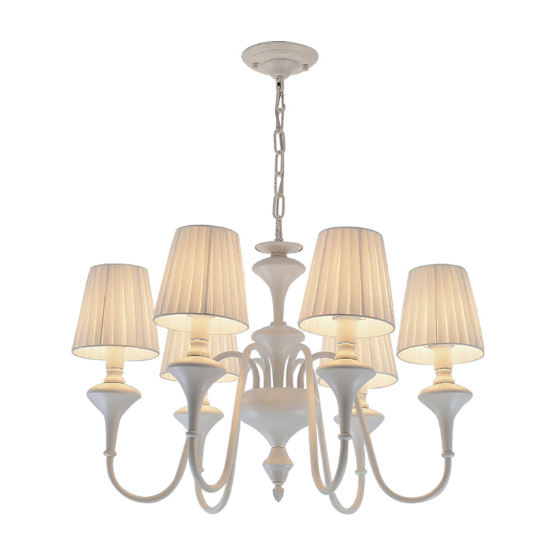 Gathered Empire Shade Chandelier Light Modern Fabric 6 Lights White Suspension Light Clearhalo 'Ceiling Lights' 'Chandeliers' 'Modern Chandeliers' 'Modern' Lighting' 292821