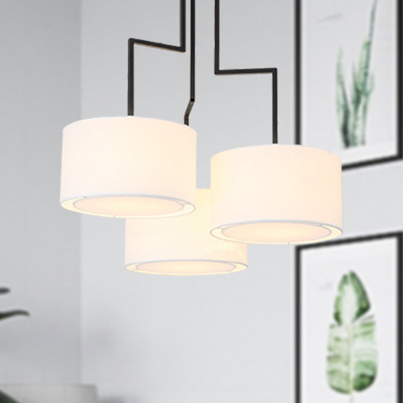 White Drum Chandelier Light Fixture Modern 3 Heads 23"/27.5" Wide Fabric Pendant Light Fixture Clearhalo 'Ceiling Lights' 'Chandeliers' 'Modern Chandeliers' 'Modern' Lighting' 292824