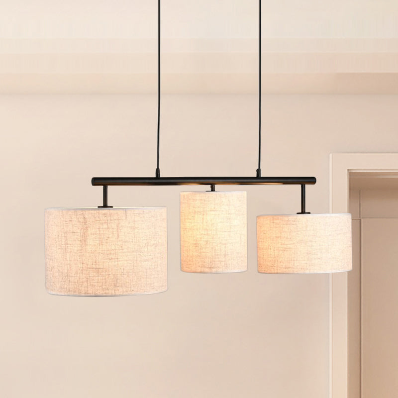 Flaxen Drum Hanging Pendant Light Simple Style 3 Lights Fabric Island Lamp for Living Room Flaxen Clearhalo 'Ceiling Lights' 'Chandeliers' 'Modern Chandeliers' 'Modern' Lighting' 292838