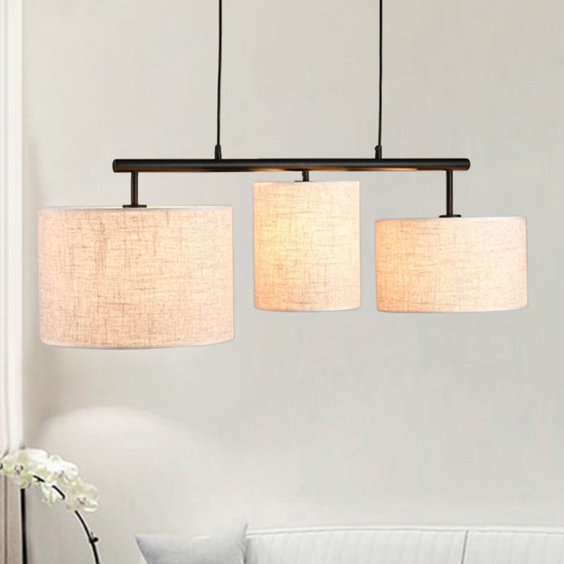 Flaxen Drum Hanging Pendant Light Simple Style 3 Lights Fabric Island Lamp for Living Room Clearhalo 'Ceiling Lights' 'Chandeliers' 'Modern Chandeliers' 'Modern' Lighting' 292839