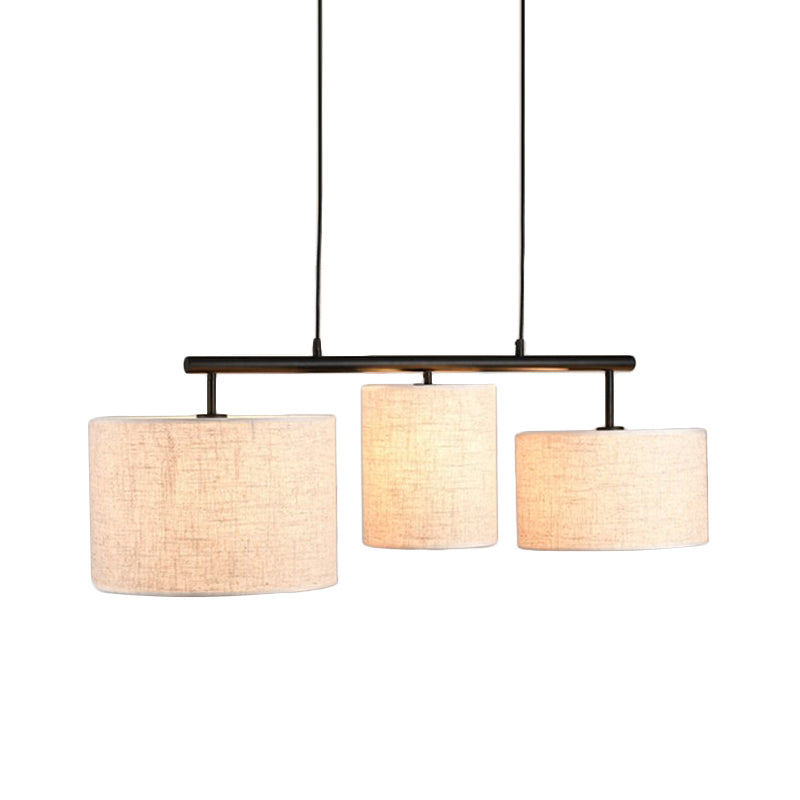 Flaxen Drum Hanging Pendant Light Simple Style 3 Lights Fabric Island Lamp for Living Room Clearhalo 'Ceiling Lights' 'Chandeliers' 'Modern Chandeliers' 'Modern' Lighting' 292841