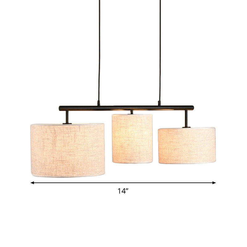 Flaxen Drum Hanging Pendant Light Simple Style 3 Lights Fabric Island Lamp for Living Room Clearhalo 'Ceiling Lights' 'Chandeliers' 'Modern Chandeliers' 'Modern' Lighting' 292842