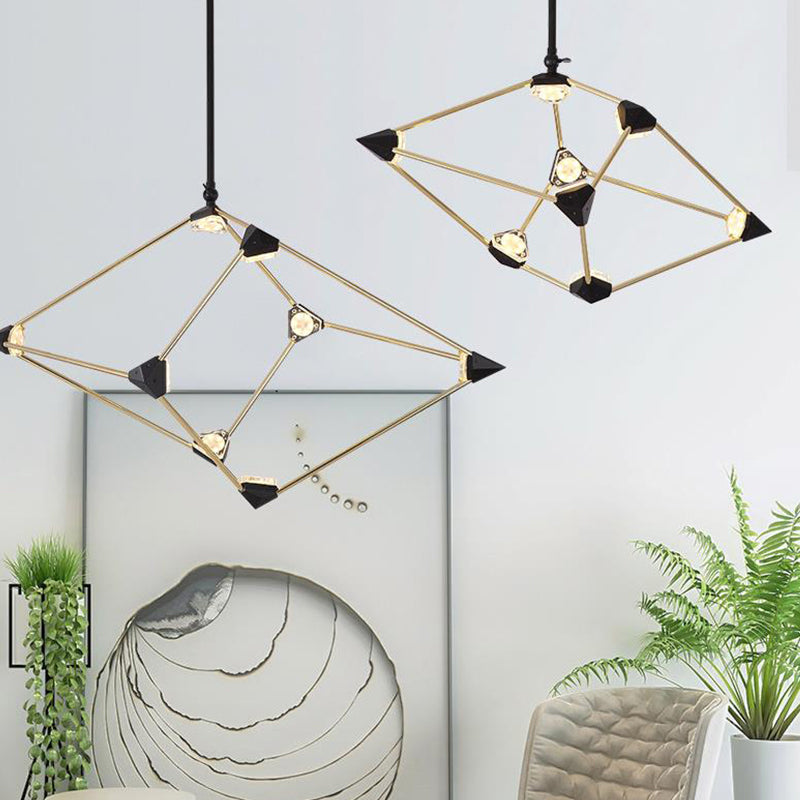 25"/31.5" Wide Diamond Metal Pendant Light Contemporary Black LED Hanging Chandelier for Dining Room Clearhalo 'Ceiling Lights' 'Chandeliers' 'Modern Chandeliers' 'Modern' Lighting' 292849