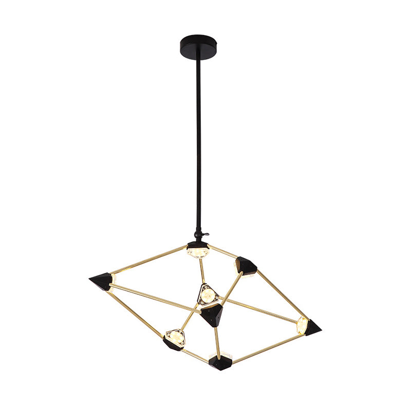 25"/31.5" Wide Diamond Metal Pendant Light Contemporary Black LED Hanging Chandelier for Dining Room Clearhalo 'Ceiling Lights' 'Chandeliers' 'Modern Chandeliers' 'Modern' Lighting' 292851