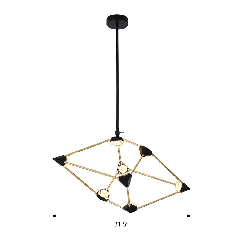 25"/31.5" Wide Diamond Metal Pendant Light Contemporary Black LED Hanging Chandelier for Dining Room Clearhalo 'Ceiling Lights' 'Chandeliers' 'Modern Chandeliers' 'Modern' Lighting' 292853