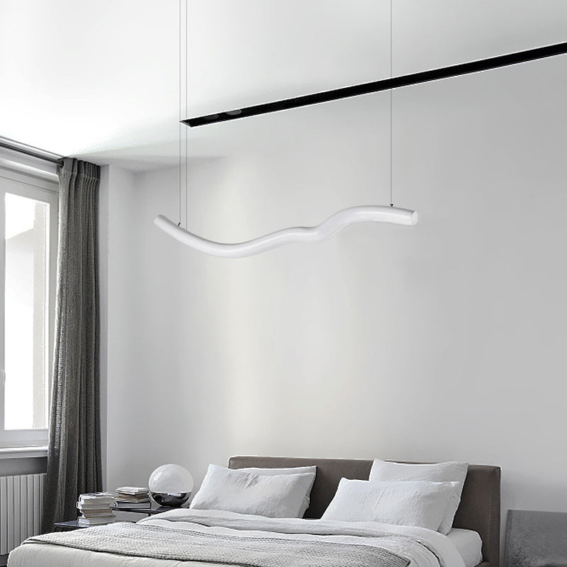 Curved Bedroom Chandelier Light Fixture Metal Simple Style LED Suspension Light in Grey/White Clearhalo 'Ceiling Lights' 'Chandeliers' 'Modern Chandeliers' 'Modern' Lighting' 292860