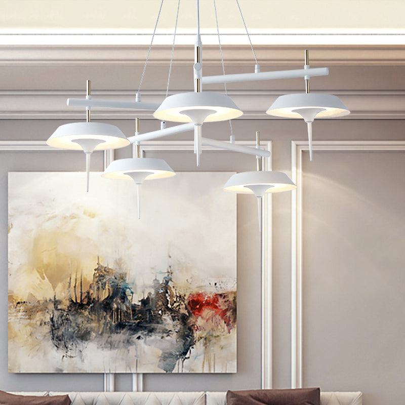 Flared Metal Chandelier Lamp Minimalist 5 Lights White Pendant Light Fixture for Dining Room White Clearhalo 'Ceiling Lights' 'Chandeliers' 'Modern Chandeliers' 'Modern' Lighting' 292862