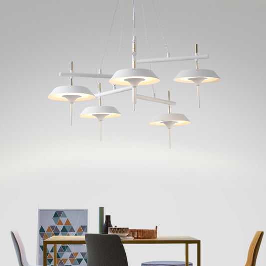 Flared Metal Chandelier Lamp Minimalist 5 Lights White Pendant Light Fixture for Dining Room Clearhalo 'Ceiling Lights' 'Chandeliers' 'Modern Chandeliers' 'Modern' Lighting' 292864