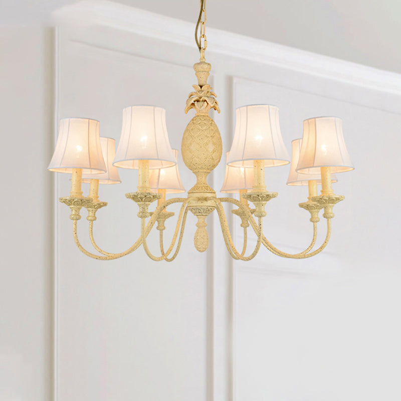 Empire Shade Fabric Hanging Ceiling Light Simple Style 5/8 Lights Yellow Chandelier Light Fixture 8 Yellow Clearhalo 'Ceiling Lights' 'Chandeliers' 'Modern Chandeliers' 'Modern' Lighting' 292878