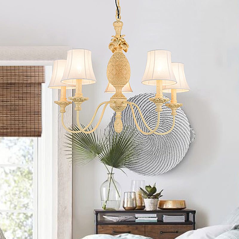 Empire Shade Fabric Hanging Ceiling Light Simple Style 5/8 Lights Yellow Chandelier Light Fixture 5 Yellow Clearhalo 'Ceiling Lights' 'Chandeliers' 'Modern Chandeliers' 'Modern' Lighting' 292884