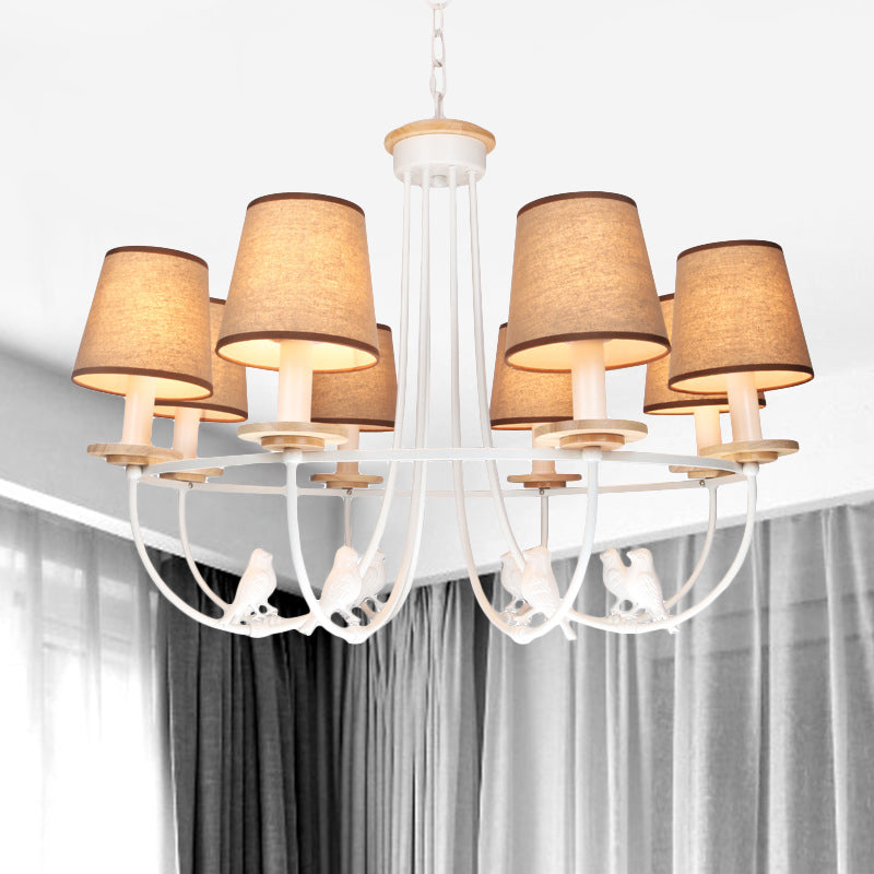 White Barrel Hanging Ceiling Light Contemporary 6/8 Lights Fabric Pendant Chandelier Clearhalo 'Ceiling Lights' 'Chandeliers' 'Modern Chandeliers' 'Modern' Lighting' 292888