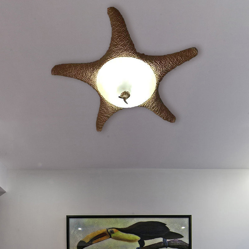 3 Bulbs Flush Mount Lighting Traditional Starfish Frosted Glass Ceiling Mounted Lamp Fixture in Beige Beige Clearhalo 'Ceiling Lights' 'Close To Ceiling Lights' 'Close to ceiling' 'Flush mount' Lighting' 292895