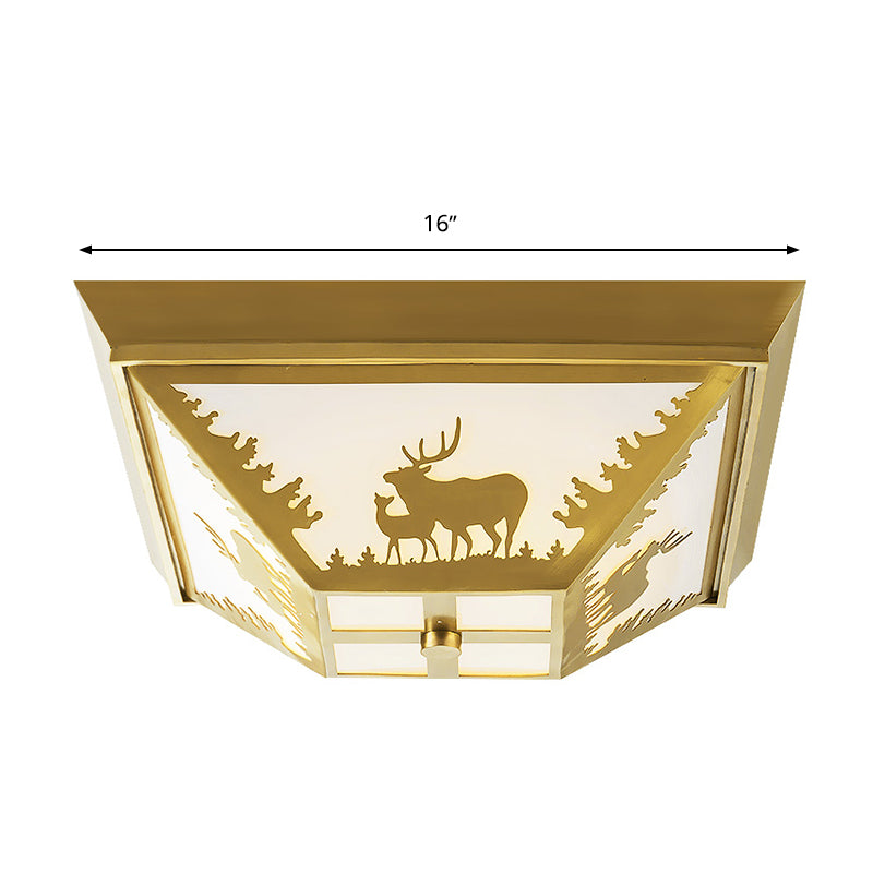 Brass Trapezoid Flush Lighting Vintage Metal 4 Bulbs Living Room Ceiling Mount Lamp Clearhalo 'Ceiling Lights' 'Close To Ceiling Lights' 'Close to ceiling' 'Flush mount' Lighting' 292904
